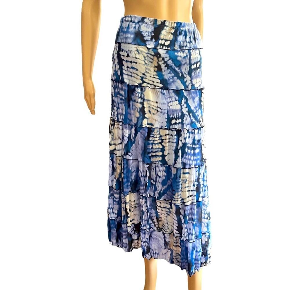 JM Collection Long SKIRT Womens L Blue Tie Dye Elastic Waist Ruffles Beach Boho